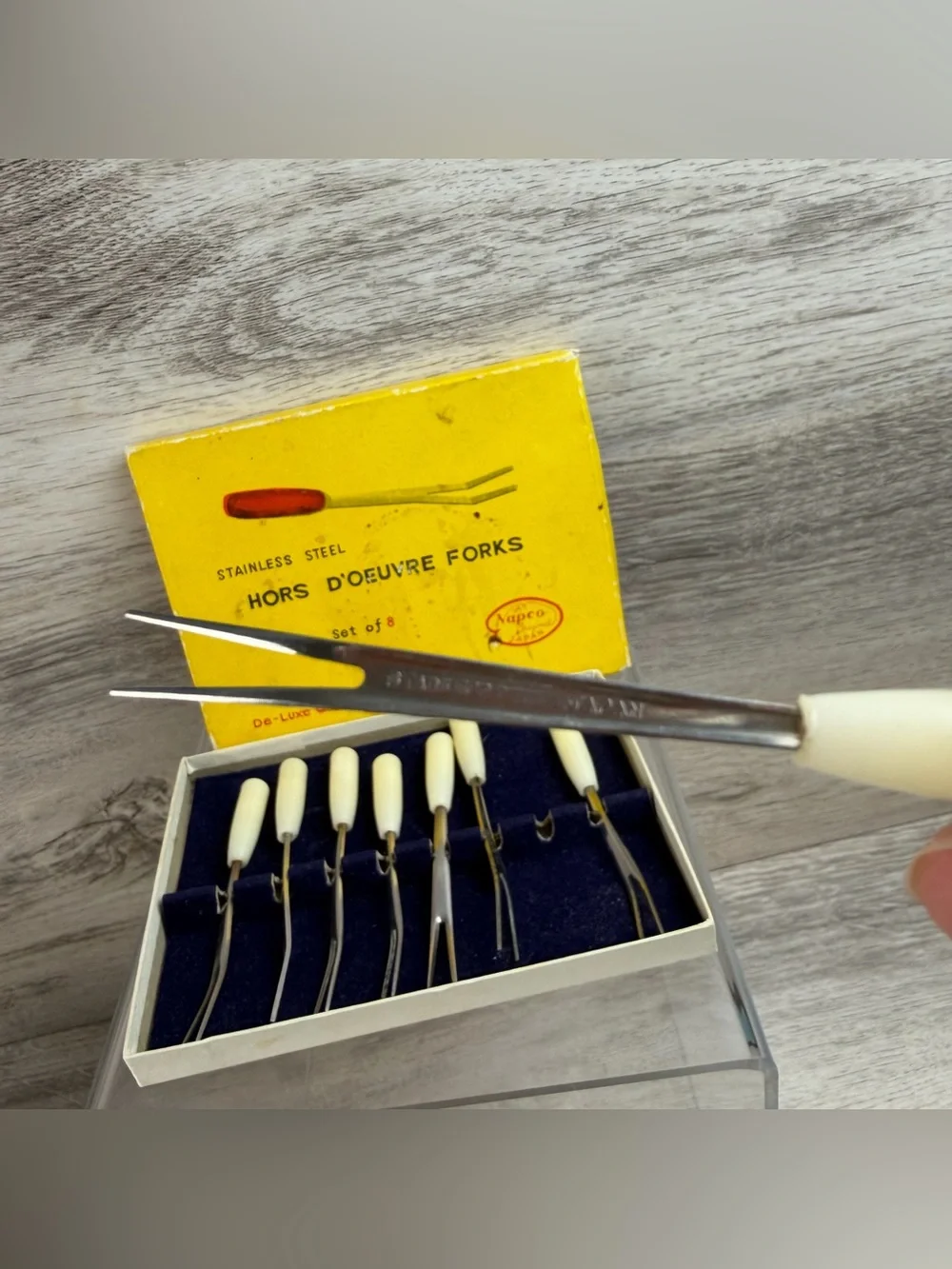 Vintage 8 Pc Stainless Steel Hors D'oeuvre Forks MCM De Lux Quality Finish